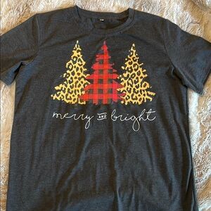 Dark Gray Merry and Bright T-Shirt with Christmas Trees